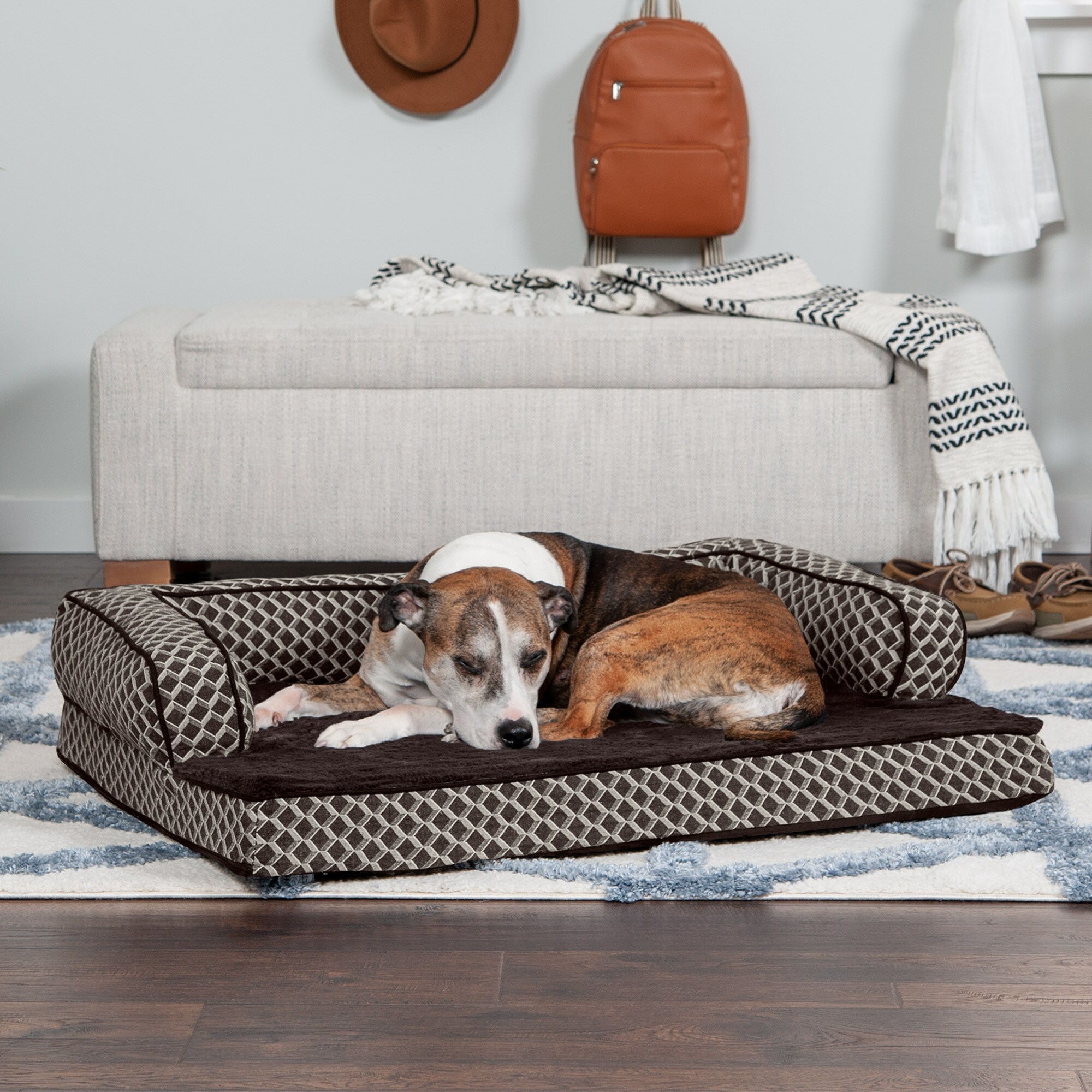 FurHaven Pet Bed Plush D cor Comfy Couch Cooling Gel Top Sofa Dog Bed